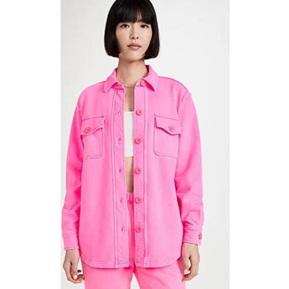 GOOD AMERICAN Women's Cotton Terry Shirt Shacket Size 1/2 In Iced Pink